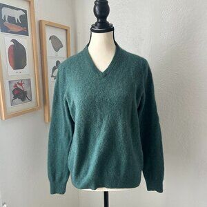 Black & Brown 1826 100% 2-ply cashmere V Neck Sweater Large Emerald Green Soft!